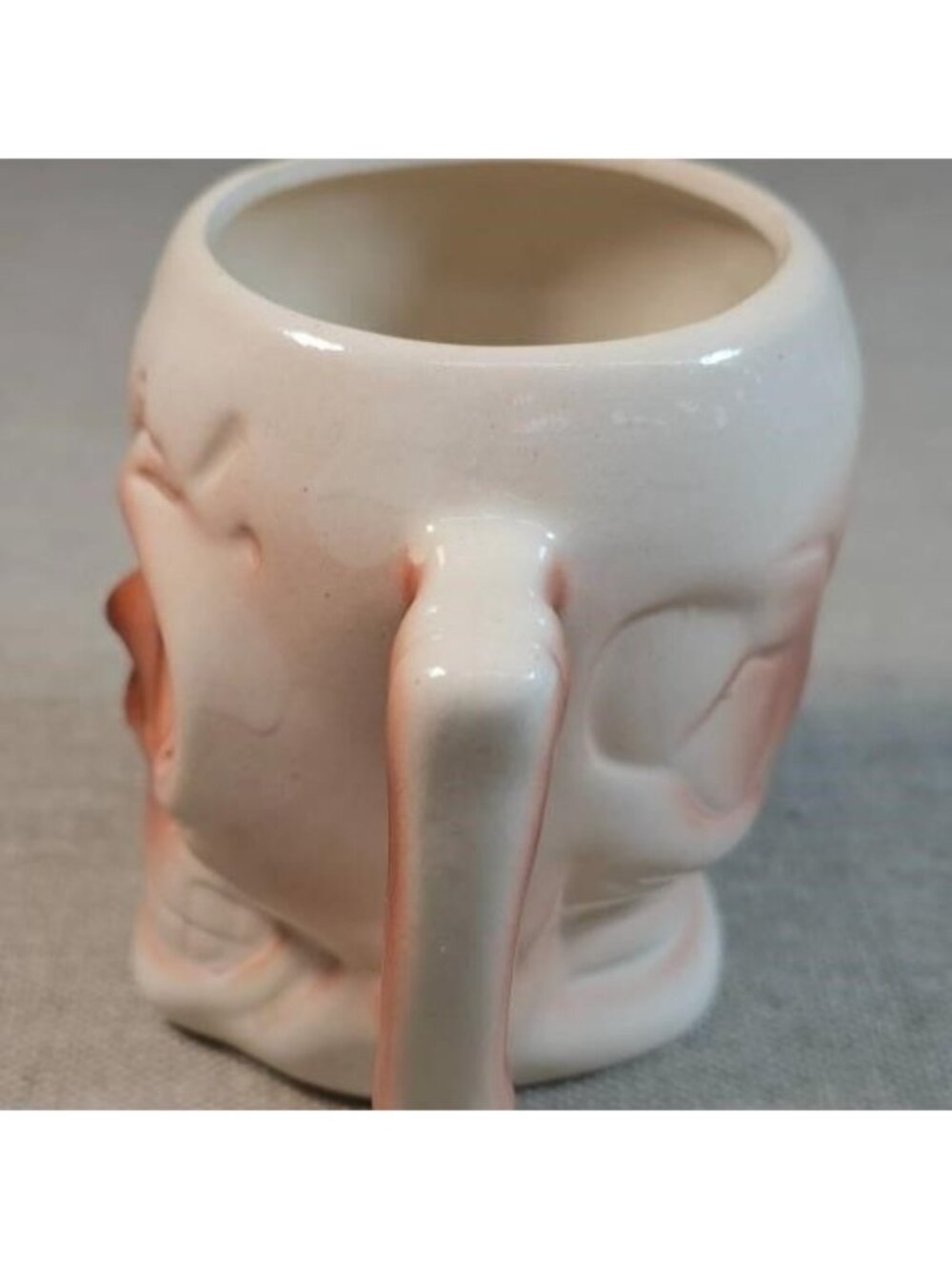 Vintage Ceramic Skull Mug Brown Pink Airbrush Glaze Halloween Gothic Decor - Picture 3 of 5